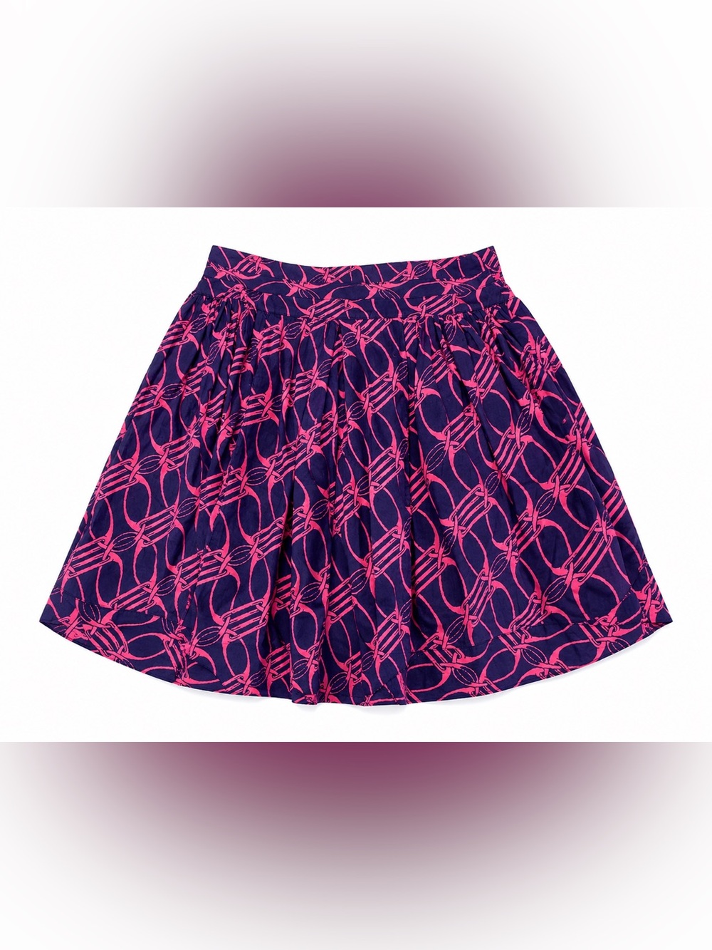 Women's Navy and Hot Pink Patterned Skirt